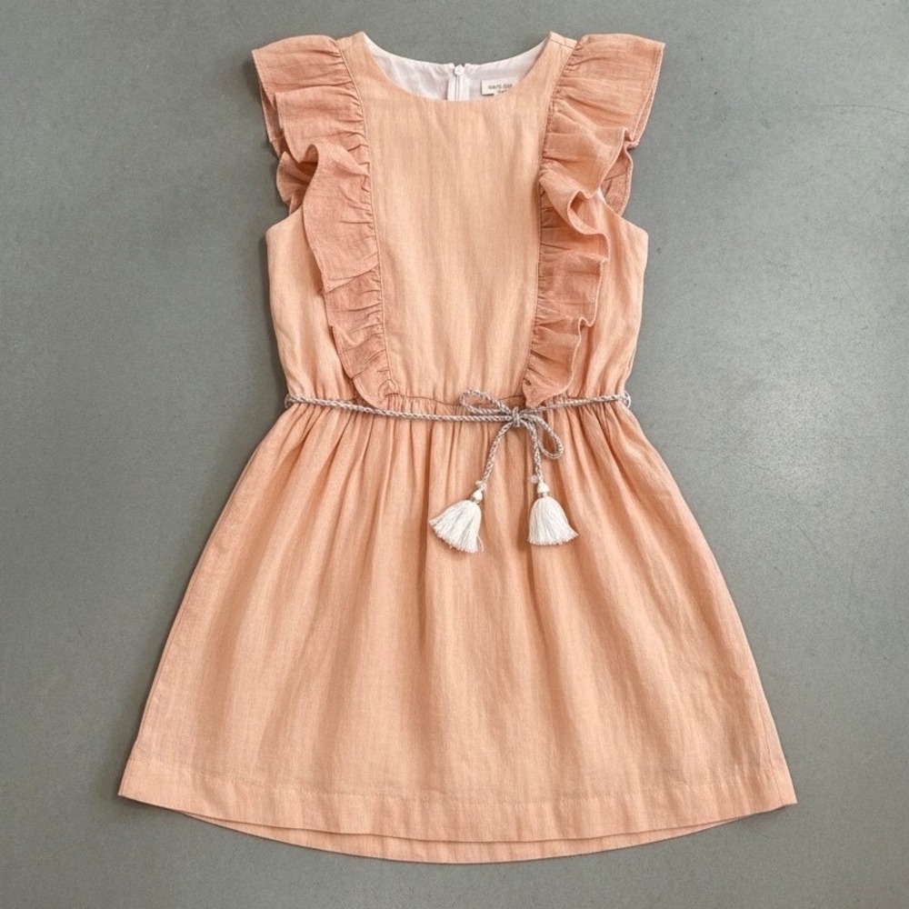 Nanos Girls Linen Flutter Sleeve Dress Peach Pastel Spring‎ Easter size 10